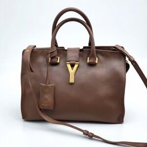 Yves Saint Laurent Brown Leather Y-Cabas bag with Gold Hardware